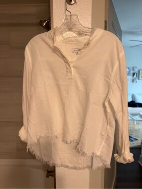 DL1961 White Frayed-Hem V-Neck Pullover